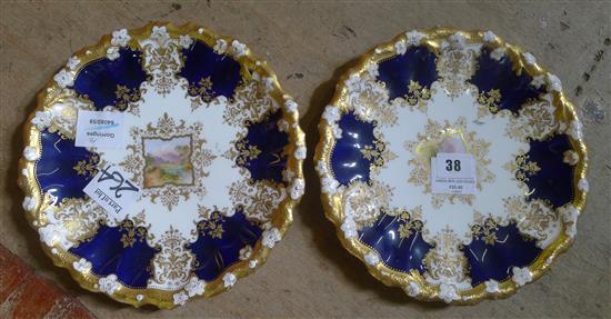 Pair of Coalport dishes, painted with loch scenes